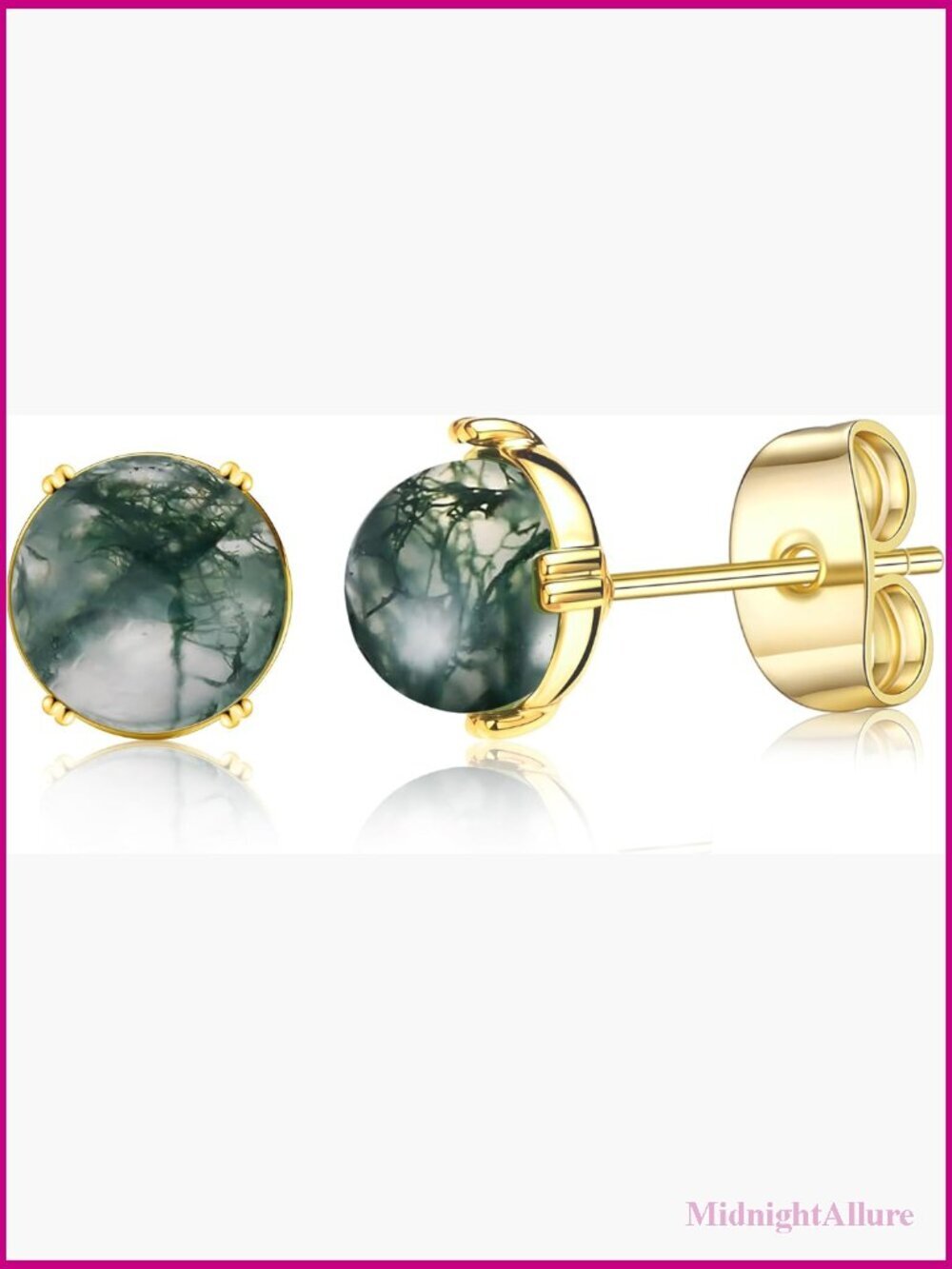 Natural Moss Agate Earrings 14K Gold Plated Stud and Hoop Set